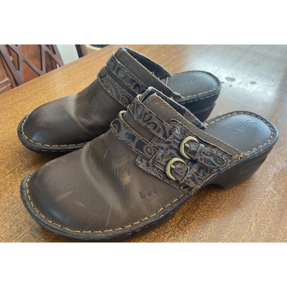 B.O.C. Women's Aderyn Leather Mid Heel Clog Brown Leather Sz 10 M